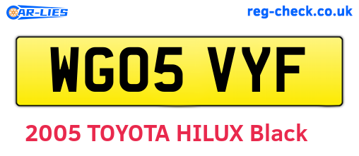 WG05VYF are the vehicle registration plates.