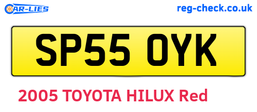SP55OYK are the vehicle registration plates.