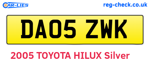 DA05ZWK are the vehicle registration plates.
