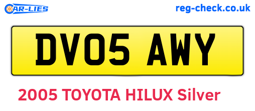 DV05AWY are the vehicle registration plates.