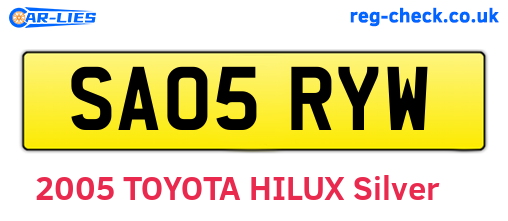 SA05RYW are the vehicle registration plates.