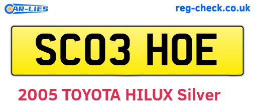 SC03HOE are the vehicle registration plates.