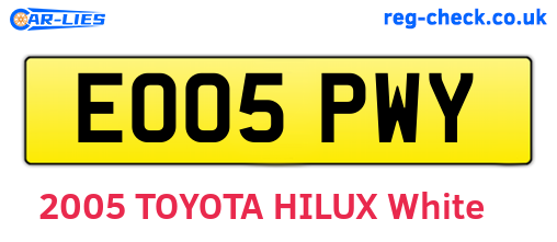 EO05PWY are the vehicle registration plates.