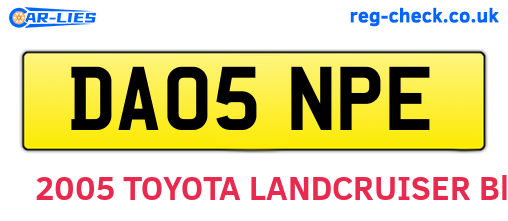 DA05NPE are the vehicle registration plates.