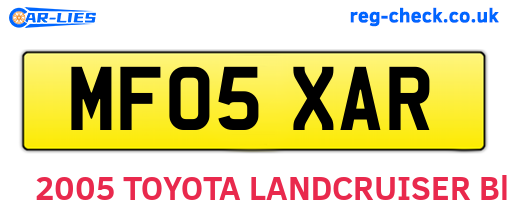 MF05XAR are the vehicle registration plates.