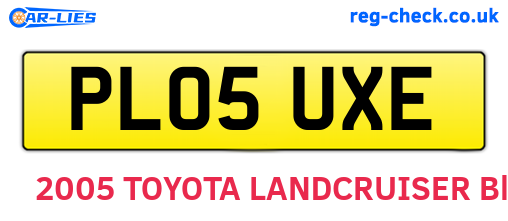 PL05UXE are the vehicle registration plates.