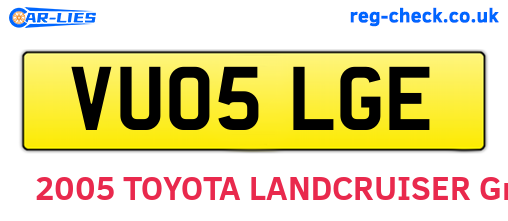 VU05LGE are the vehicle registration plates.