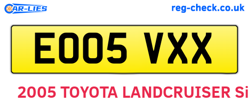 EO05VXX are the vehicle registration plates.