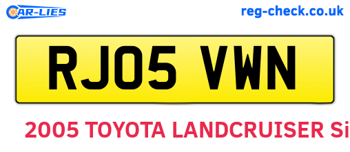 RJ05VWN are the vehicle registration plates.
