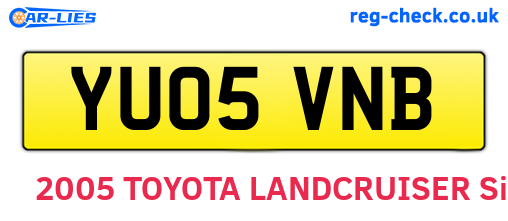 YU05VNB are the vehicle registration plates.