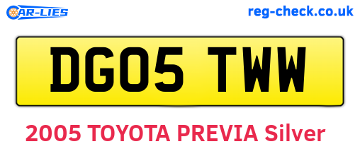 DG05TWW are the vehicle registration plates.