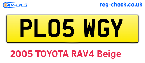 PL05WGY are the vehicle registration plates.