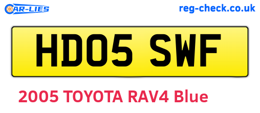 HD05SWF are the vehicle registration plates.