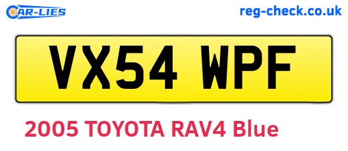 VX54WPF are the vehicle registration plates.