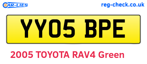 YY05BPE are the vehicle registration plates.