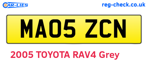 MA05ZCN are the vehicle registration plates.