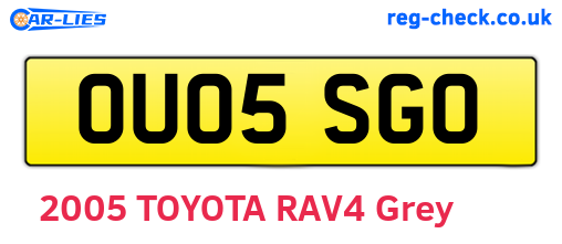 OU05SGO are the vehicle registration plates.
