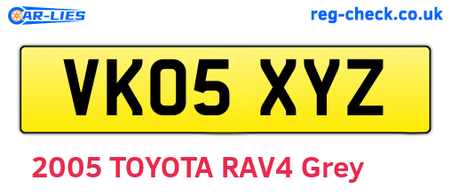 VK05XYZ are the vehicle registration plates.