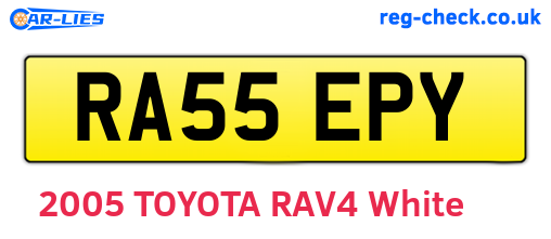 RA55EPY are the vehicle registration plates.