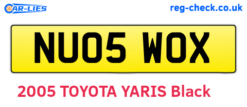 NU05WOX are the vehicle registration plates.