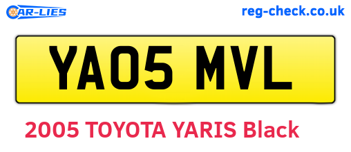 YA05MVL are the vehicle registration plates.