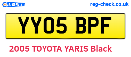 YY05BPF are the vehicle registration plates.