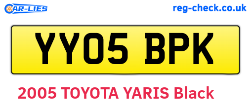 YY05BPK are the vehicle registration plates.