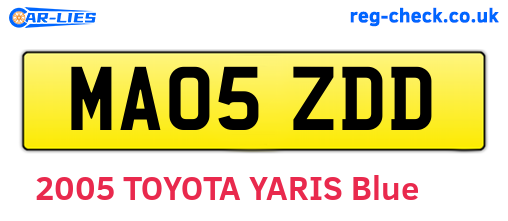 MA05ZDD are the vehicle registration plates.