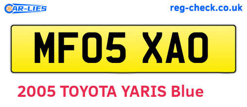 MF05XAO are the vehicle registration plates.