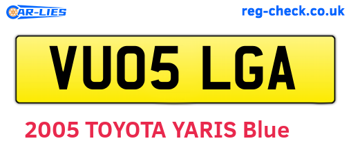 VU05LGA are the vehicle registration plates.