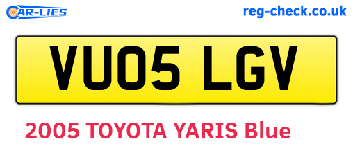 VU05LGV are the vehicle registration plates.