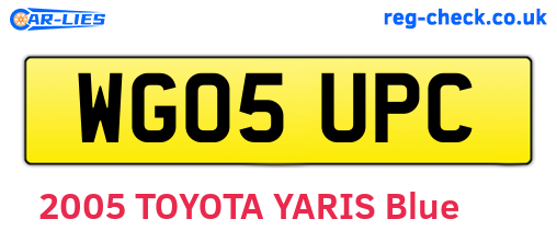 WG05UPC are the vehicle registration plates.