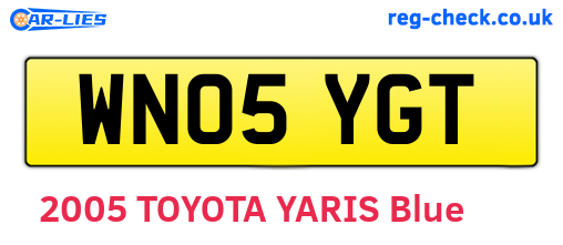 WN05YGT are the vehicle registration plates.