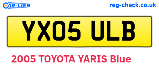 YX05ULB are the vehicle registration plates.
