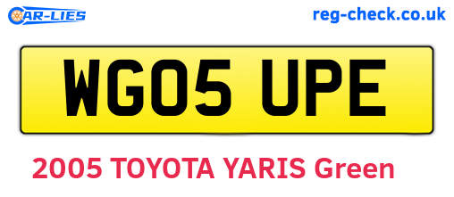 WG05UPE are the vehicle registration plates.