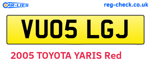 VU05LGJ are the vehicle registration plates.