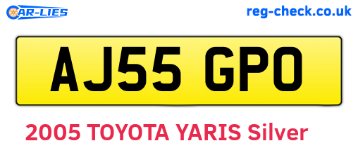 AJ55GPO are the vehicle registration plates.
