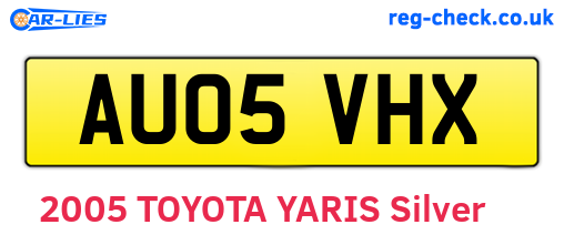 AU05VHX are the vehicle registration plates.