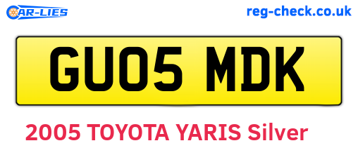 GU05MDK are the vehicle registration plates.