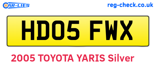 HD05FWX are the vehicle registration plates.