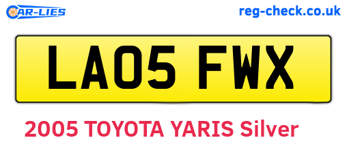 LA05FWX are the vehicle registration plates.