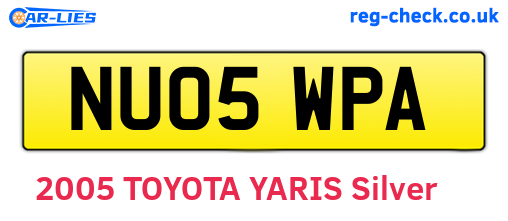 NU05WPA are the vehicle registration plates.