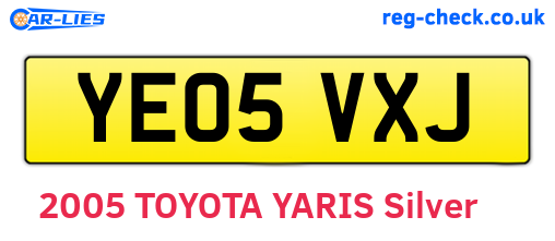 YE05VXJ are the vehicle registration plates.