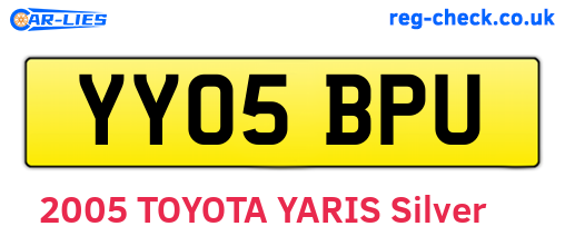 YY05BPU are the vehicle registration plates.