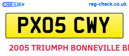 PX05CWY are the vehicle registration plates.