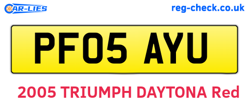 PF05AYU are the vehicle registration plates.