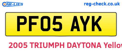 PF05AYK are the vehicle registration plates.