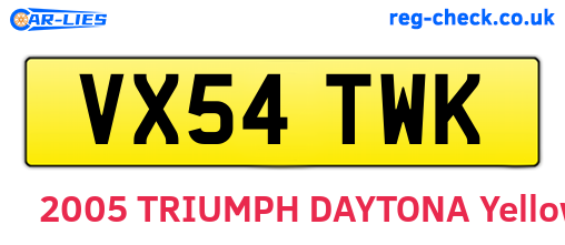 VX54TWK are the vehicle registration plates.
