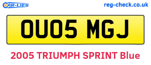 OU05MGJ are the vehicle registration plates.