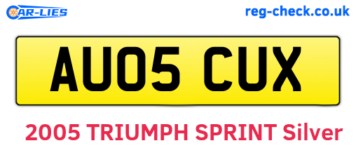 AU05CUX are the vehicle registration plates.